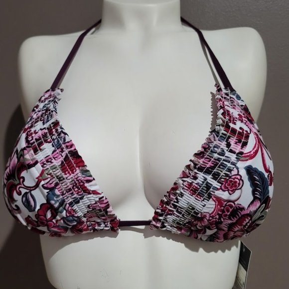Mossimo Smocked Triangle Bikini Top Deep Plum Size Medium - Picture 2 of 9